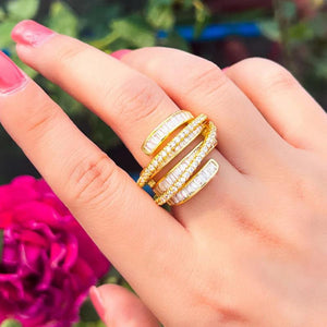 Geometric Cross Layer CZ Open Cuff Ring for Women R276