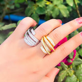 Geometric Cross Layer CZ Open Cuff Ring for Women R276
