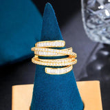 Geometric Cross Layer CZ Open Cuff Ring for Women R276