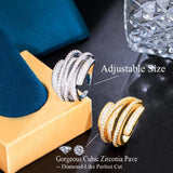 Geometric Cross Layer CZ Open Cuff Ring for Women R276