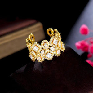 ThreeGraces Sparkling CZ Geometric Bridal Wedding Ring R182