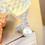 Big CZ Pearl Wedding Party Open Ring for Women R193