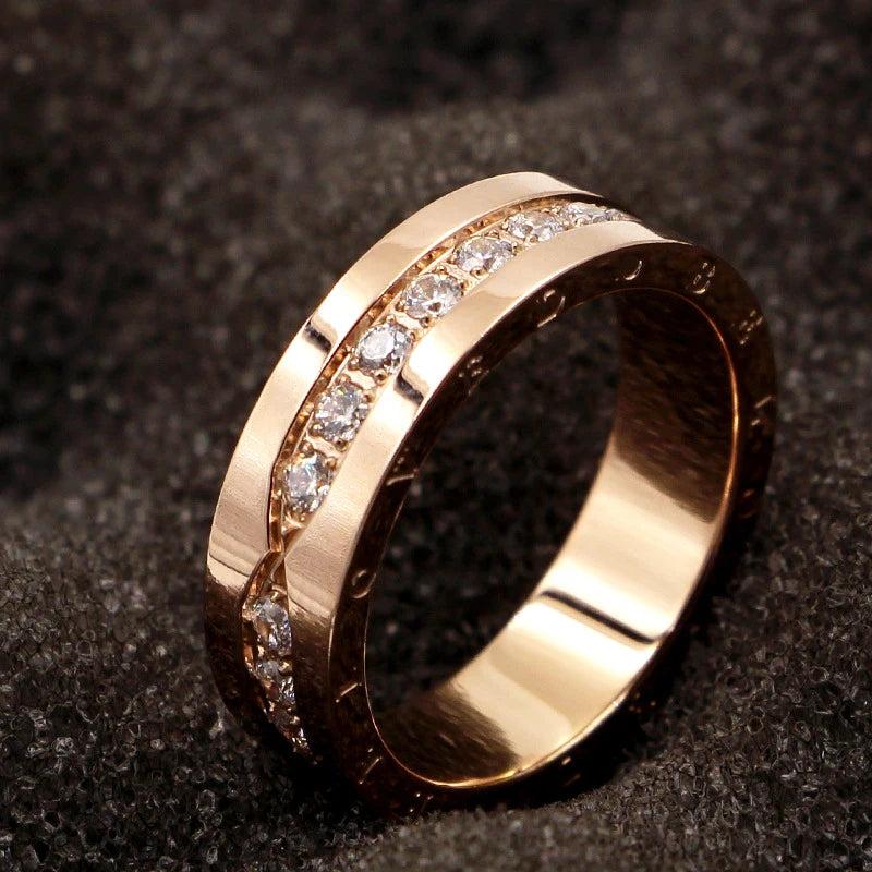 Titanium Steel Carving Zircon Rose Ring Wedding Jewelry Love Ring