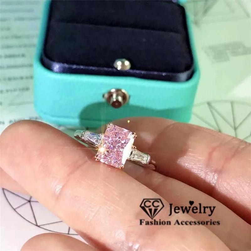Pink Shine Stone Engagement Wedding Ring for Lady