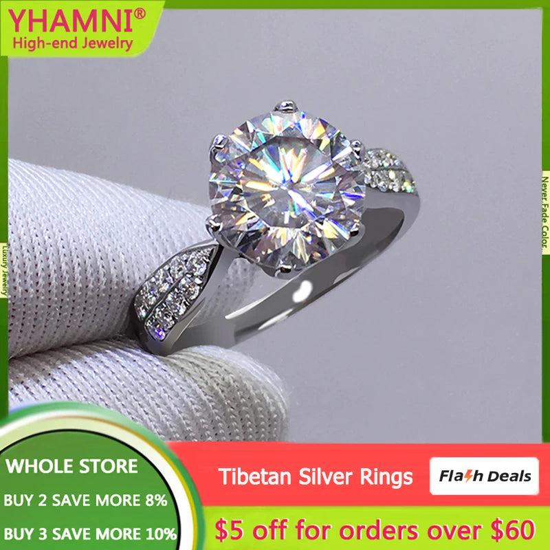 Tibetan Silver Ring High 9mm Zircon CZ Engagement Wedding Band