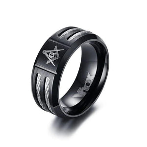 MasonicMan Stainless Steel Cable Inlay Ring Vintage Jewelry