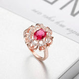 Simulated Ruby Ring Rose Red Crystal Engagement Band Wedding Party Jewelry