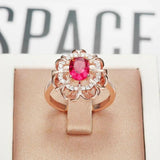 Simulated Ruby Ring Rose Red Crystal Engagement Band Wedding Party Jewelry