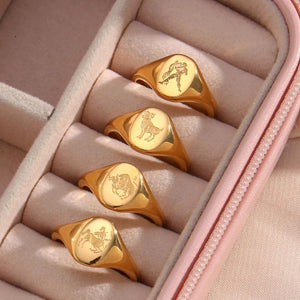 Dainty 12 Constellation Pattern Rings Stainless Steel Tarnish Jewelry