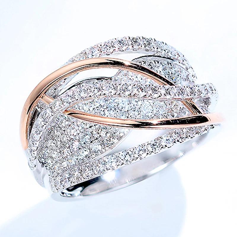 Two-tone Rings for Women Silver/Rose Wedding Party Ladies Rings