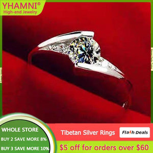 Tibetan Silver Rings for Women CZ Engagement Wedding Band