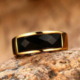 Men Stainless Steel Rhombic Cut Stone Wedding Band Bague Homme 8MM