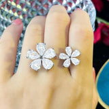CWWZircons Flower Adjustable Cuff Ring for Women R256