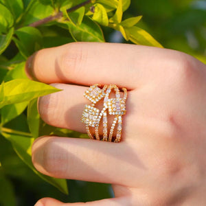 CWWZircons Geometric Cubic Zirconia Wide Open Ring for Women