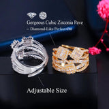 CWWZircons Geometric Cubic Zirconia Wide Open Ring for Women
