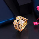 CWWZircons Geometric Cubic Zirconia Wide Open Ring for Women