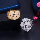 CWWZircons Geometric Cubic Zirconia Wide Open Ring for Women