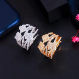 CWWZircons Geometric Cubic Zirconia Wide Open Ring for Women