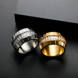 12mm Wide Crystal Stainless Steel Ring Vintage Thick CZ Finger Ring