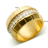 12mm Wide Crystal Stainless Steel Ring Vintage Thick CZ Finger Ring