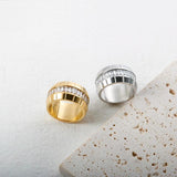12mm Wide Crystal Stainless Steel Ring Vintage Thick CZ Finger Ring