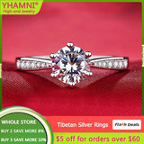 Allergy Pure Tibetan Silver Rings Round Clear Cubic Zircon Wedding Band