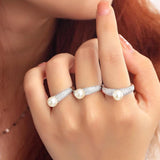 CWWZircons CZ Silver Plated Pearl Rings R270