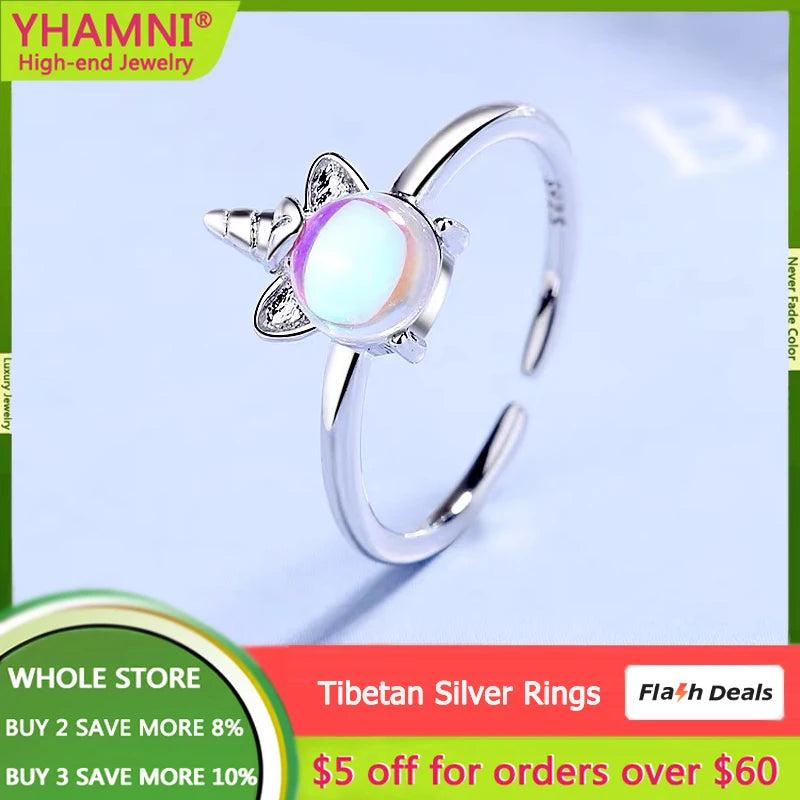 Real Tibetan Silver Unicorn Rings for Girls, Charm Jewelry