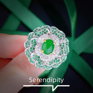 Vintage Silver Jade Big Round Ring for Women