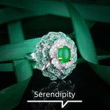 Vintage Silver Jade Big Round Ring for Women