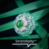Vintage Silver Jade Big Round Ring for Women