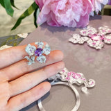 Eternity Amethyst Flower Rings Silver Bling Zirconia Wedding Engagement