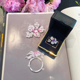 Eternity Amethyst Flower Rings Silver Bling Zirconia Wedding Engagement