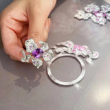 Eternity Amethyst Flower Rings Silver Bling Zirconia Wedding Engagement