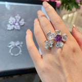 Eternity Amethyst Flower Rings Silver Bling Zirconia Wedding Engagement