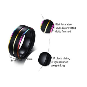 Rainbow Stainless Steel Rings Men 8mm Size