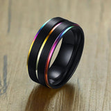 Rainbow Stainless Steel Rings Men 8mm Size