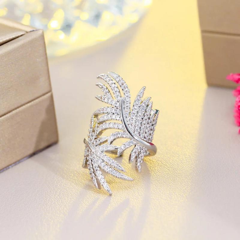 Pera Cross Leaf CZ Open Band Resizable Ring R125