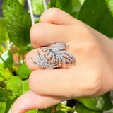 Pera Cross Leaf CZ Open Band Resizable Ring R125