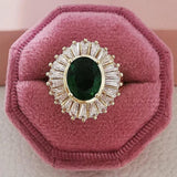 Green Oval Engagement Ring For Women Lady Anniversary Gift
