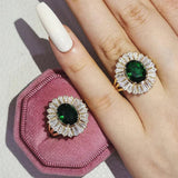 Green Oval Engagement Ring For Women Lady Anniversary Gift