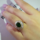 Green Oval Engagement Ring For Women Lady Anniversary Gift