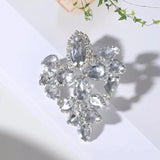 Adjustable Rhinestone Flower Wedding Ring, Crystal Round Open Finger Jewelry