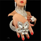 Adjustable Rhinestone Flower Wedding Ring, Crystal Round Open Finger Jewelry