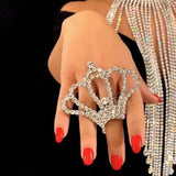 Adjustable Rhinestone Flower Wedding Ring, Crystal Round Open Finger Jewelry