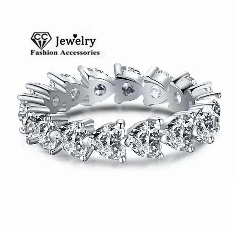 CC Heart Rings Sterling Silver Jewelry Zirconia Stone