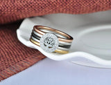 Colorful CZ Crystal Life Tree Rings Titanium Steel Wedding Engagement