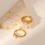 Waterproof 18K Stainless Steel CZ Rings for Women