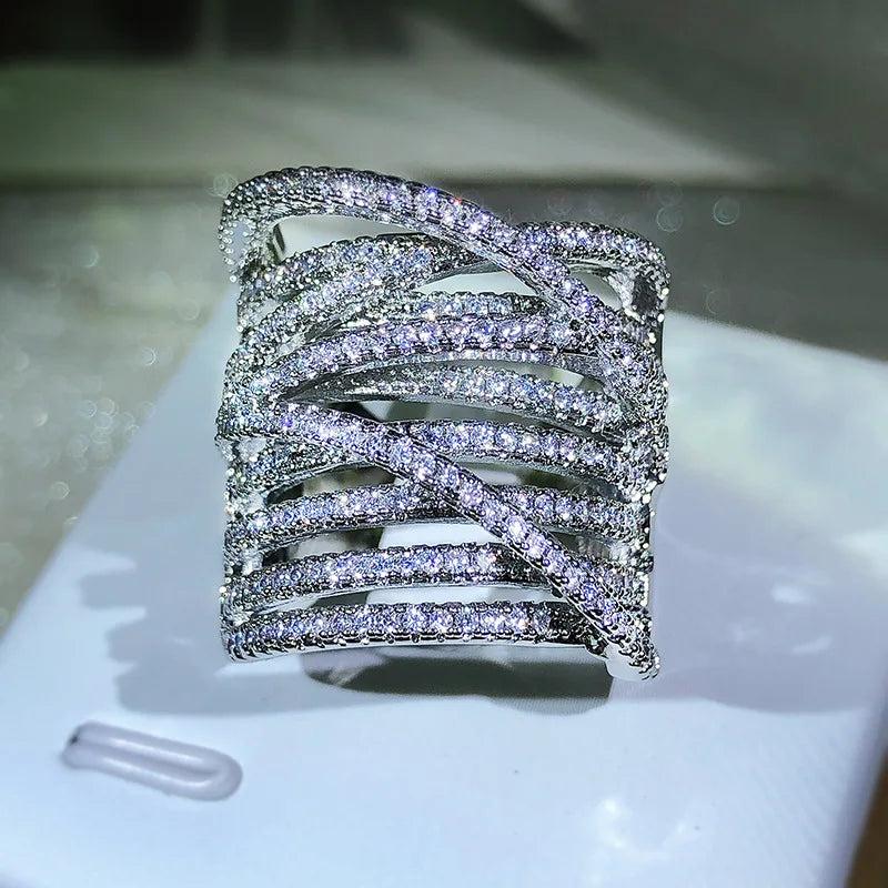 Wide Twisted Ring with Zircon Statement CZ Jewelry