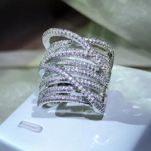 Wide Twisted Ring with Zircon Statement CZ Jewelry